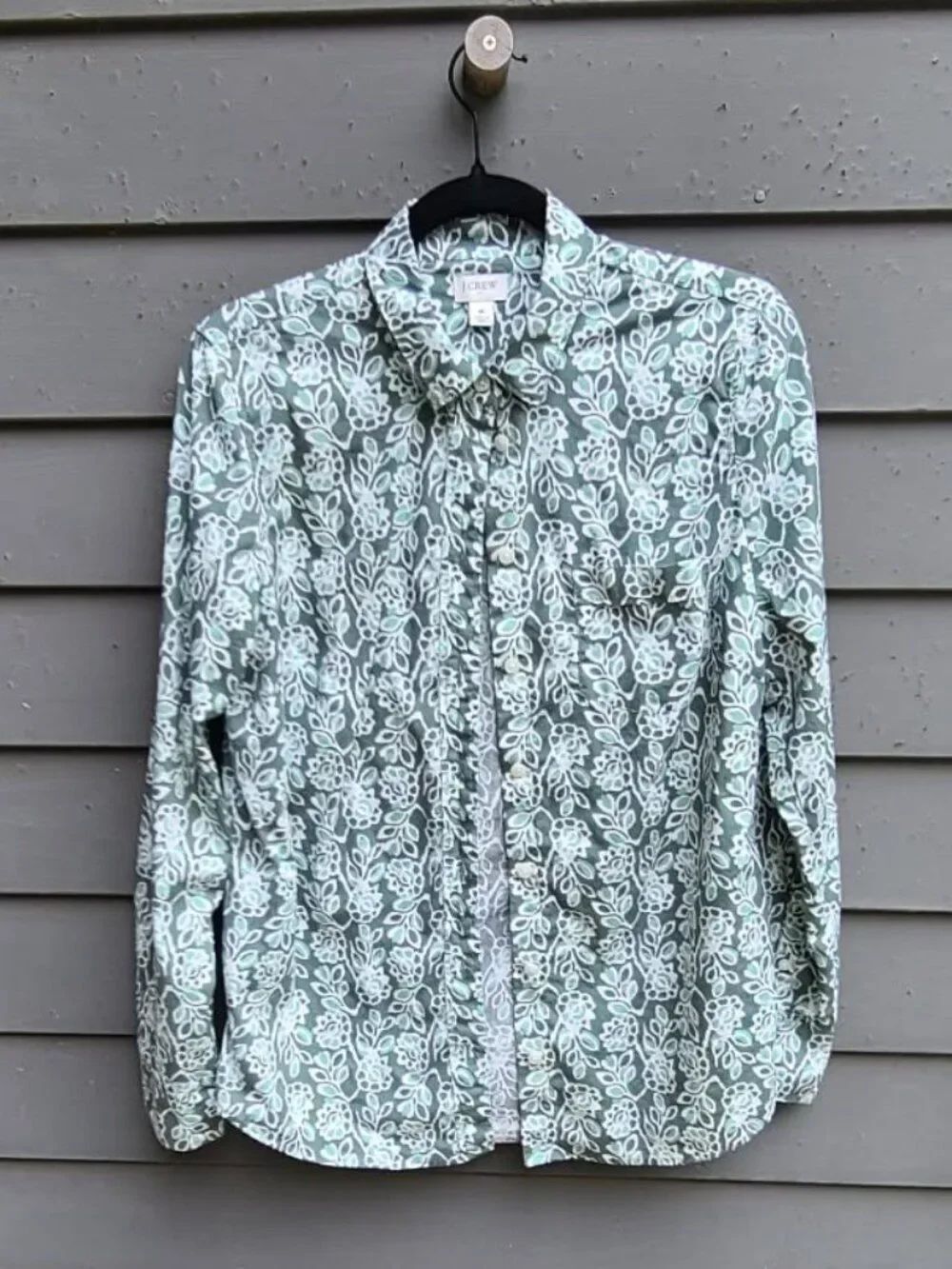 J Crew Factory Green Floral Button Down size Medium